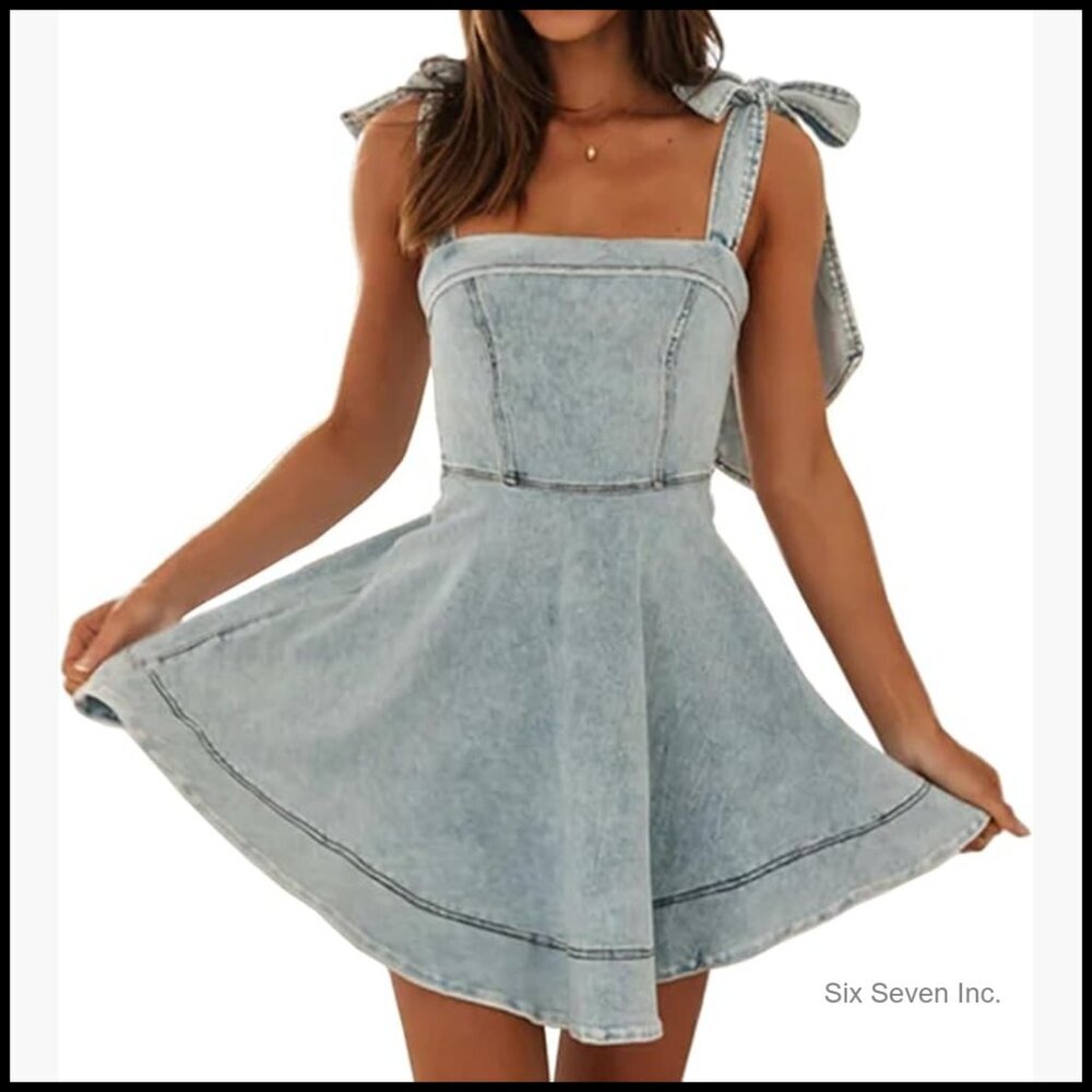 Sleeveless Denim Dress Casual Sundress Distressed Mini Jean Dress
